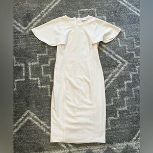 Calvin Klein Cream Midi Dress with Flutter Sleeves